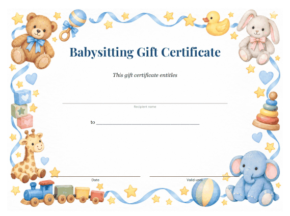 Preview of Free Printable Babysitting Gift Certificates