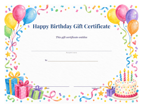 Preview of Free Printable Birthday Gift Certificate Template