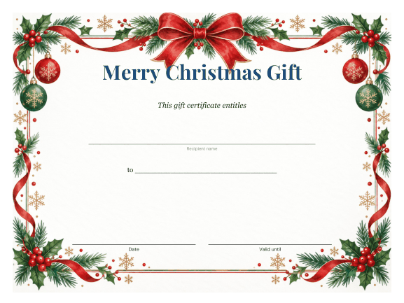 Preview of Free Printable Christmas Gift Certificate