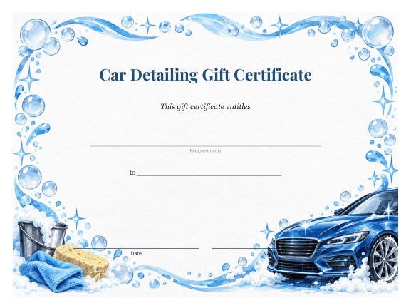 Preview of Printable Gift Certificate for Car Detailing
