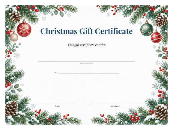 Preview of Printable Christmas Gift Certificate Template