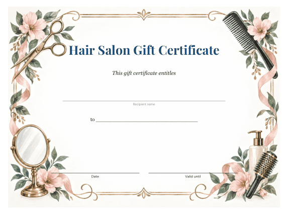 Preview of Printable Gift Certificate for Hair Salon